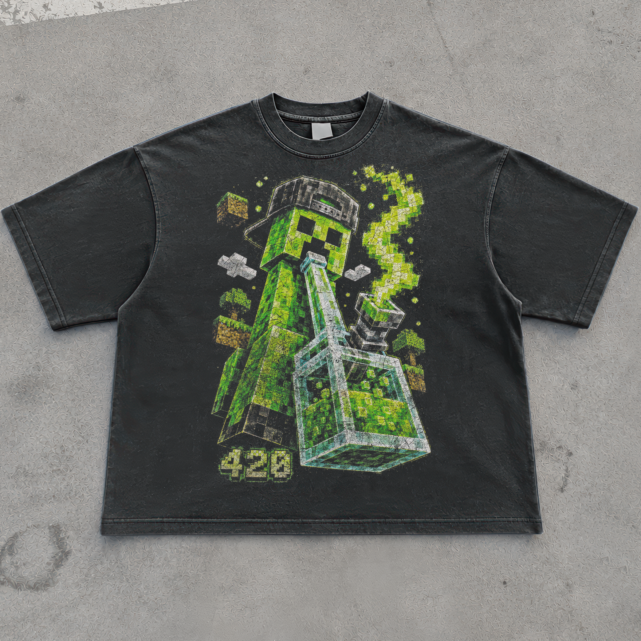 Blocky Green Monster Shirt | Pixel Bong 420 Tee – DesignTeesCentral